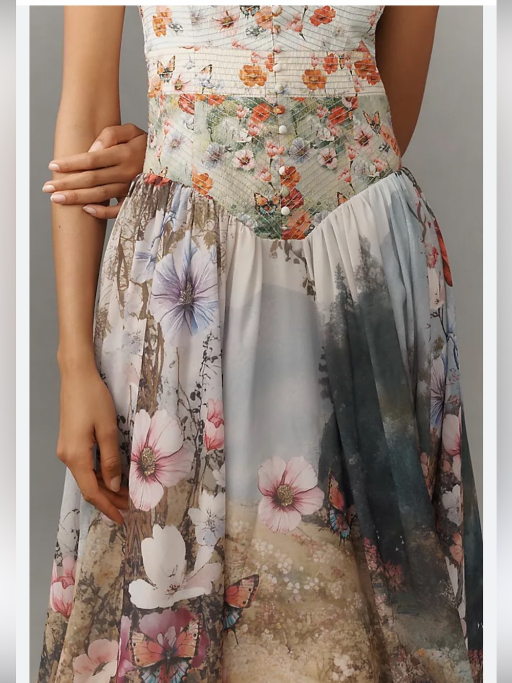 Anthropologie The Muse Basque-Waist Floral Midi Dress - Picture 3 of 4